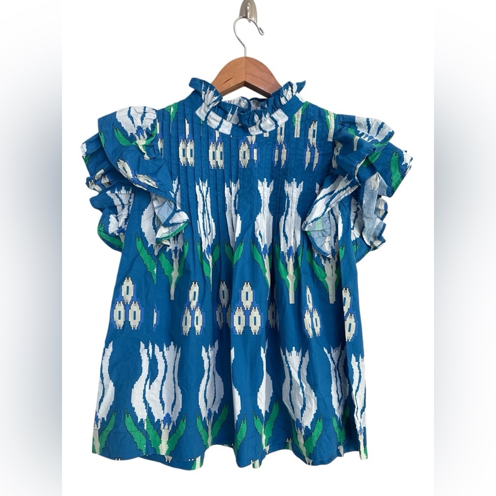 OLIPHANT PINTUCK RUFFLE TOP SUMBA BLUE - Picture 3 of 7